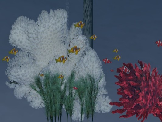 White Corals with moving plants, fish & bubbles